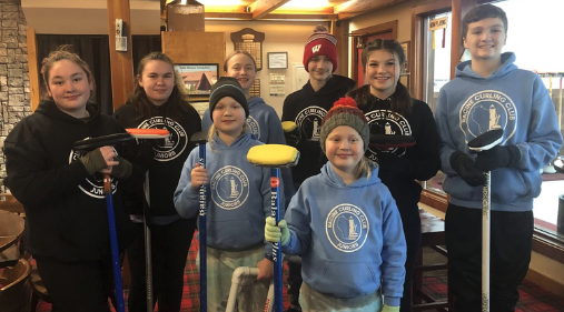 Racine Junior Curlers pictured prior to a bonspiel game at Kettle Moraine Curling Club.